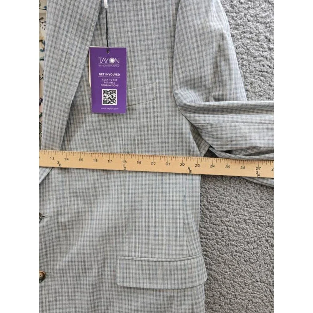 Tayion Collection Regular-Fit Suit Jacket Men's 46R Gray Flap Pocket Long Sleeve